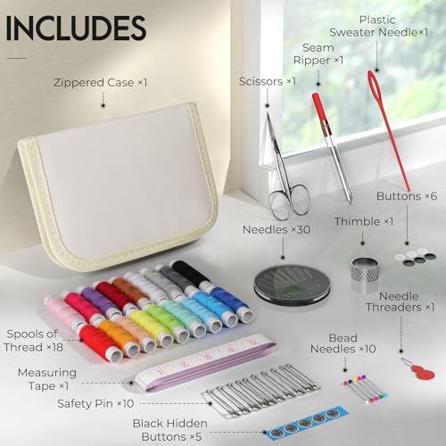 Coquimbo Sewing Kit Gifts for Adults Teen Grils Women Mom Grandma, Portable Sewing Supplies Contains Tape Measure, Scissors, Thimble, Thread, Sewing Needles (Beige, M) - color: Beige, size: M