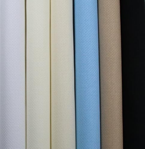 KCS 6 pc of 15" x 18" (38cmx45cm) Counted Cotton Aida Cloth Cross Stitch Fabric Rolled Box (16CT-A) - color: 16ct-a