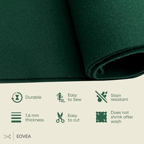 EOVEA - Acrylic Felt Fabric by The Yard - Soft and Durable 72" Wide & 1.6mm Thick Felt Sheets for DIY Crafts, Sewing, Upholstery, Cushion, Padding, Costumes(Hunter Green, 1 Yard) - color: Hunter Green, size: 1 Yard