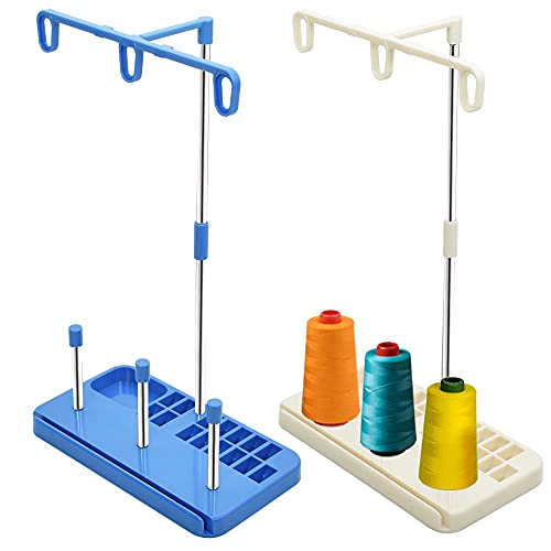 Vuzvuv 2 Pack Thread Holders - Organizer for Embroidery & Sewing Machines, Holds 3 Spools, Suitable for Beginners & Adults, White-Blue - color: White-blue