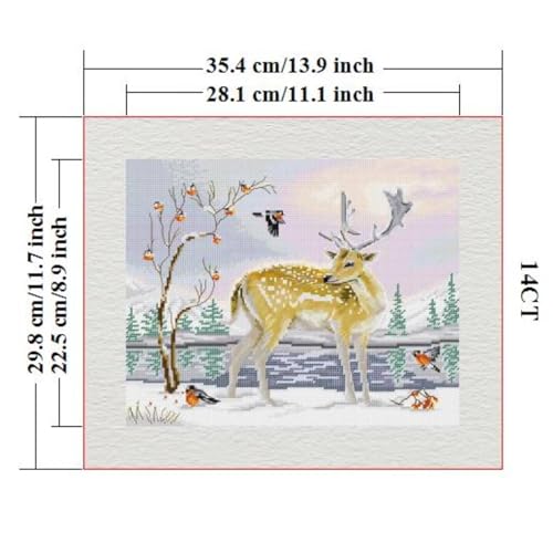 ITSTITCH Stamped Cross Stitch Kits - Full Range of Embroidery Patterns for Beginners or Adults,14 CT 2 Strands DIY Counted Needlepoint Arts Craft-Deer and Birds 13.7×11.8 inch - color: Deer and Birds