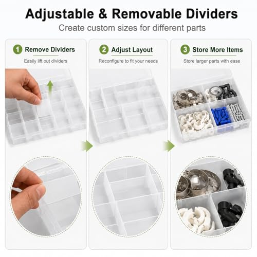 APACALI 4 Pack Large Clear Organizer Box with Dividers, 24 Adjustable Compartments Tackle Box & Bead Organizer for Crafts Small Parts - color: Large size 24 Grids - 4PCS
