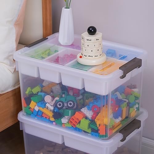 Citylife 32QT 4Packs Clear Craft Organizers and Storage Box with Tray - size: 32 Qt- 4 Pack