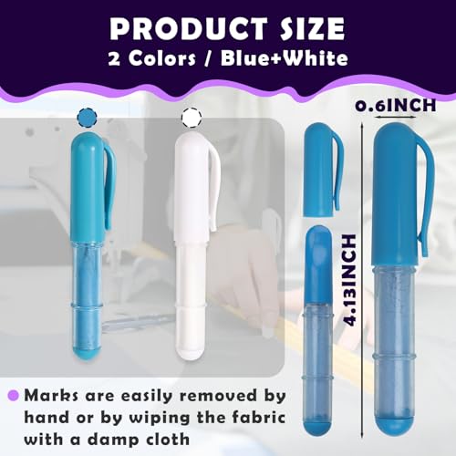 2PCS Sewing Chalk for Fabric, Wipeable and Washable Fabric Chalk for Sewing, Tailors Chalk for Fabric Etailed Marking on Fabrics, Cottons, Leathers - Blue, White - color: White & Blue