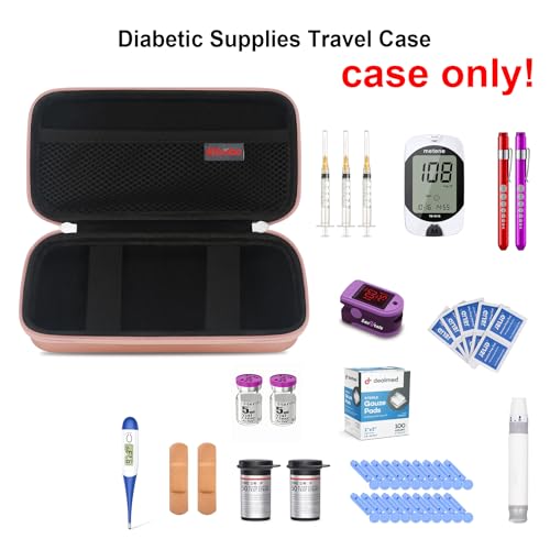 Elonbo Diabetic Supplies Travel Case for Glucose Meter Diabetes Testing Kit - color: Rose Gold