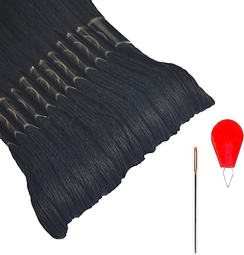 Embroidery Floss - Cross Stitch Threads - Friendship Bracelets Floss - Crafts Floss 12 Skeins Per Pack and Free Set of 2Embroidery Needles and 1Needle Threader（Black） - color: 12 black, size: 12skeins