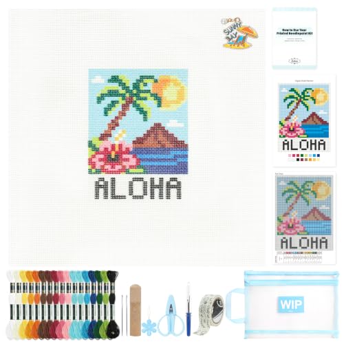 Kaitiaki 18 mesh Needlepoint Canvas Kit, 8 in Painted Canvas Set with Embroidery Floss, Needles, Guide Card, Instruction, Threader, Scissors & Project Bag for Crafter Gift(Hawaii) - color: Hawaii, size: 18 mesh