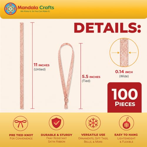 Mandala Crafts Rose Gold Christmas Ribbon Ornament Hangers Loops, 100 PCs - color: Rose Gold