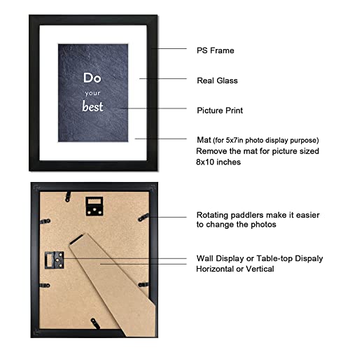 8x10 Picture Frame Set of 3 with Real Glass for Pictures 5x7 with Mat or 8x10 Without Mat, Wall Mounting or Tabletop display Photo Frames in Black - color: Black, size: 8x10(set of 3)
