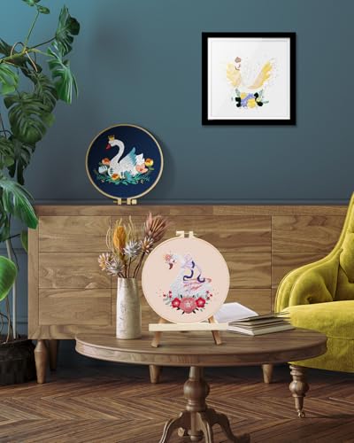 TINDTOP 3 Pack Embroidery Kit for Adult Beginners, Embroidery DIY Starter Kit, with Swan Stamped Patterns, Hoop, Tools, Colorful Threads with Needles, Instructions - color: Swan