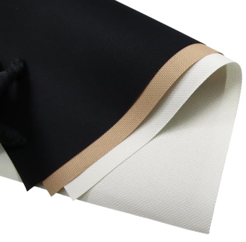 KCS 3 pc of 15" x 18"(38cmx45cm) 14 Count Cross Stitch Cotton Aida Cloth Needlework Rolled Fabric Box,14CT,Antique White+Khaki+Black - color: Antique White+khaki+black, size: 14CT