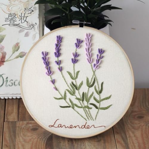 Abillyn Embroidery Starter Kit Lavender Stamped with Printed Pattern Cross Stitch Embroidery Kits (Lavender)