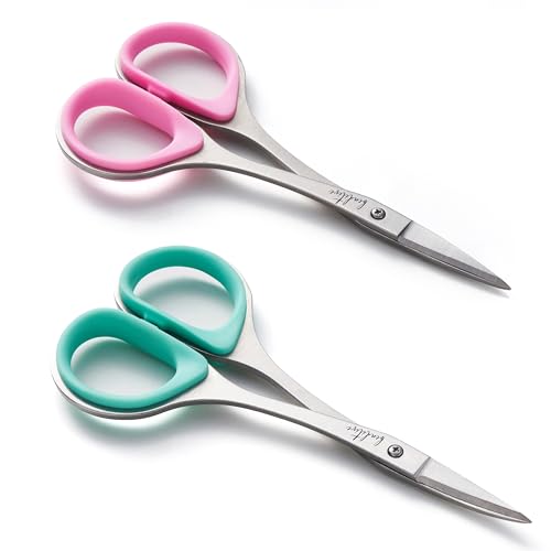 Beaditive Sewing and Embroidery Scissors Set (2 Pc.) Curved and Straight, Sharp, Stainless-Steel Design | Precision Tips, Ergonomic Rubber Handle Grip | Small, Compact DIY Use (1 Curved, 1 Straight) - color: 1 Curved, 1 Straight
