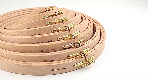 Nurge Premium Quality 24 mm Wood Embroidery Hoop, Cross Stitch Hoop with Gold Plated Adjustable Brass Screw (No:6) - size: 9.84" / 250mm Dia