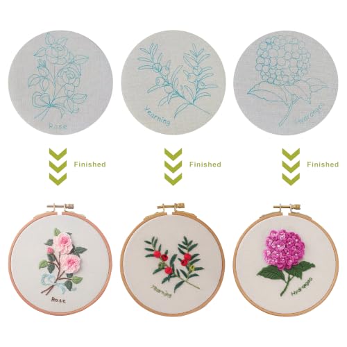 3 Pack Beginner Embroidery Kit for Adults with Tools & Instruction - color: White - 2, size: White - 2 - Small