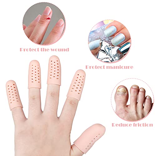 Nuanchu 20 Pcs Gel Finger Cots Finger Protectors Silicone Caps Breathable Gel Cots Holes Silicone Toe Sleeves for Eczema Wounds Cracking Blisters Broken Arthritis(Nude Color) - color: Nude Color