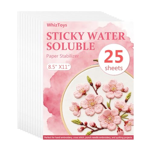 WhizToys 25PCS Water Soluble Stabilizer for Embroidery, 8.5"x11" - color: Pink-25