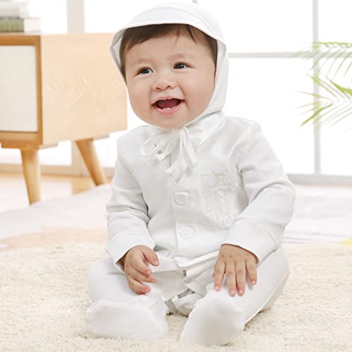 Booulfi Boy Baptism Outfits White Romper Fall Clothes Christening Gifts - color: Ivory, size: 0-3 Months