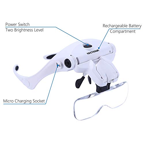 YOCTOSUN Magnifying Glass with Light, LED Head Magnifier 5 Lenses 1.0X-3.5X - style: Led Head Magnifier