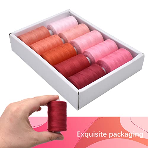 Sewing Thread 10 Color Sewing Industrial Purpose 1000 Yards Per Spool 40S/2 Polyester for DIY Sewing Machine,Embroidery Machine,Hand Sewing (Red) - color: Red