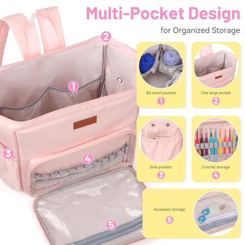 Coopay All-in-One Crochet Kit for Beginners Adults Kids-Ideal Crochet Gift - color: Pink Backpack
