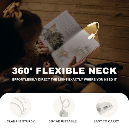 Rechargeable 20 LED Book Light for Reading in Bed | Energy Saving with Extended 60Hrs Runtime, 15-Level Stepless Dimming, Flexible Lightweight Clip on Light for Studying, Travel, White - color: M2-Clip Light-White
