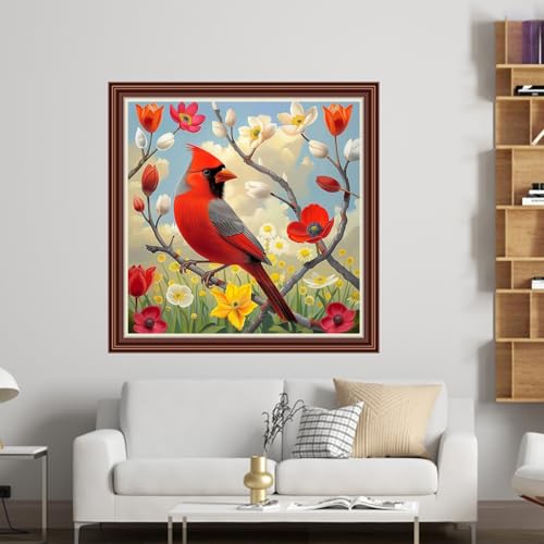 Dimensean Counted Cross Stitch Kit for Beginners, 11CT Unprinted Cross-Stitch Kit Easy Patterns Needlepoint Kit Cross Stitching Embroidery Kit Supplies-Colorful Bird Flowers 18x18 inch - color: DIYColor13