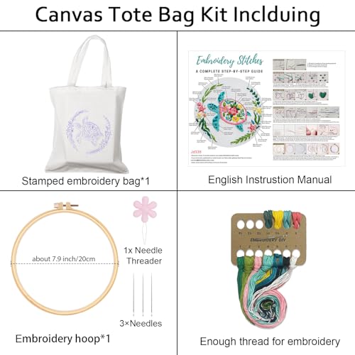 Nuberlic Embroidery Tote Bag Kit for Beginners with Sea Turtles Pattern - color: color2