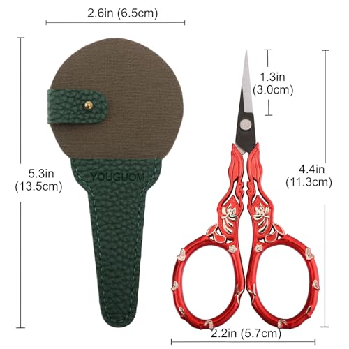 YOUGUOM Small Sewing Scissors with Cover, Needlework Shears - color: Golden Red
