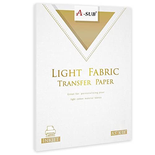 A-SUB Iron On Heat Transfer Paper for Light T-Shirts 20 Sheets 8.5x11 inch