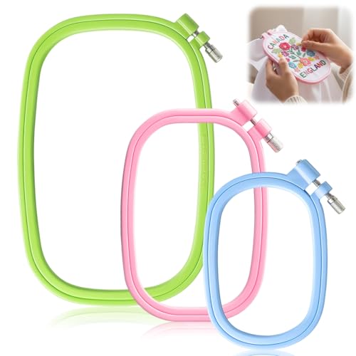 3 Pack 3 Size ABS Plastic Cross Stitch Hoop, Square Embroidery Hoops, Cross Stitch Hoops Embroidery Frames for Sewing, Needlework, Cross Stitch, Embroidery Projects (3 Color)