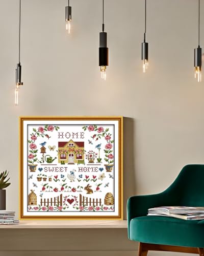 CaptainCrafts New Cross Stitch Kits Embroidery Kit Full Range Pre-Printed and Counted Fabrics Kits for Adults Beginners Home Decor (Stamped 11CT, Sweet Home) - color: Sweet Home, size: Stamped 11CT