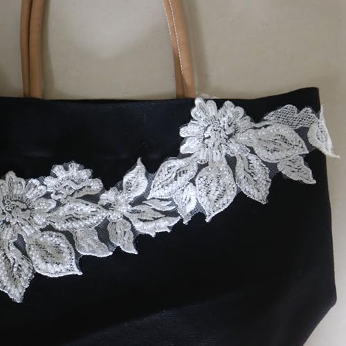 2yard Sequins Beaded Flower Embroidery lace Appliques for Wedding Dresses Rhinestone Applique Patches lace Trims parches ropa (Off White) (P3286A) - color: SPXB-P3286A-2yR22