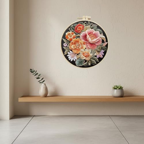 ARTopet Embroidery Kit for Beginners Cross Stitch Kits Needlepoint Set Colorful Flowers Patterns Embroidery Thread Kit for Craft Lover Hand Stitch with Hoop Threads Fabric-Flowers03 - color: Flowers03