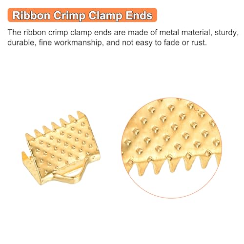 Uxcell 280Pcs Gold Ribbon Crimp Clamp Ends, 8mm Cord Ends Fasteners for DIY Jewelry Making - color: Gold, size: 8mm