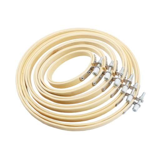 Lamvbls 6 Pcs Embroidery Hoops Set, Round Wood Bamboo Adjustable Circle Cross Stitch Hoop Ring, Wooden Embroidery Frames for Art Craft Sewing – 3/4/5/6/7/8 Inch - size: 3, 4, 5, 6, 7, 8 inch