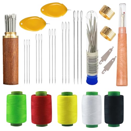 XwXwSeui Big Eye Steel Sewing Needles Kit, 45Pcs Sewing Kit with Wooden Sewing Case, Needle and Thread Kit, Stainless Steel Sewing Needles for Hand Sewing, Sewing Needle Kits Set (45Pcs Kits) - color: 45Pcs Kits