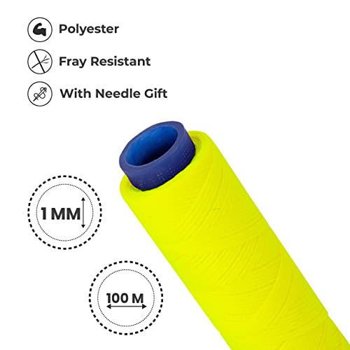Waxed Thread, Strong Thread for Leather, Upholstery, Shoe, Bag, incl. Needle (Colour: NEON Yellow) - color: Neon Yellow
