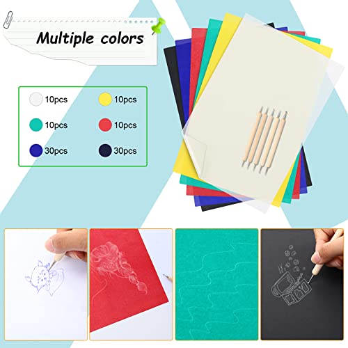 Outus 100 Sheet Carbon Transfer Paper A4 Size with Stylus Tools, Multicolor - color: Black, Blue, White, Green, Red, Yellow