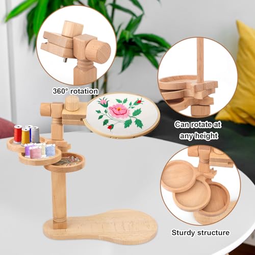 Embroidery Hoop Stand, Rotated Wooden Embroidery Holder