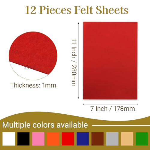 12 Pcs Felt Sheets, 7x11 Inch Stiff Felt for Crafts DIY, Red - color: Red