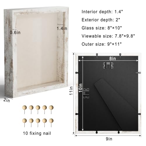 8x10 Shadow Box Picture Frame Display Case with Soft Linen Back, Distressed White Wooden Memory Shadow Box Frame with Tempered Glass Cover for Wall or Tabletop Display - color: Distressed White, size: 8x10