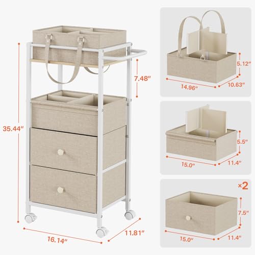 3In1 Modanais Baby Diaper Caddy Organizer Cart with Drawers, Off White - color: Off White