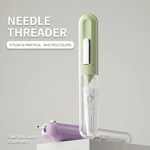 5-in-1 Automatic Needle Threader Kit, Hand Sewing Tool with Seam Ripper, Magnetic Needle Minder, Thimble & 8 Large-Eye Needles – Portable Sewing Supplies for Embroidery, Cross Stitch, Repairs, Travel - color: green