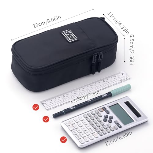 CICIMELON Durable Pen Pencil Case for School Supplies, High Capacity Pencil Bag Pouch Organizer for Teen Girls Boys Adults, Black - color: Black