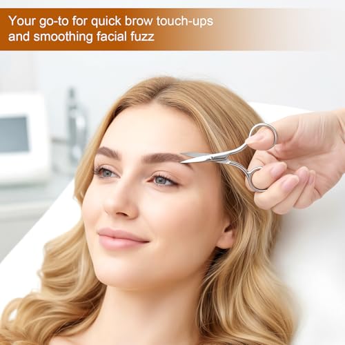 2Pcs Facial Hair Small Grooming Scissors For Men & Women - Eyebrow, Nose Hair, Mustache, Beard, Eyelashes, Ear Hair Trimming Kit, Pointed Scissors and Round Scissors, Travel Friendly Mini Scissors Set - color: Pointed & Round