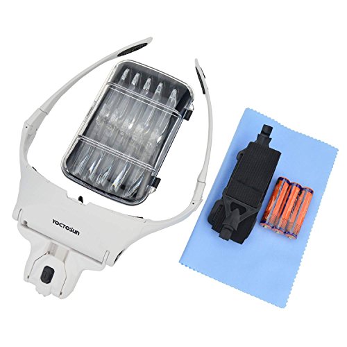 YOCTOSUN Head Mount Magnifier with 2 Led Professional Jeweler's Loupe Light Bracket and Headband are Interchangeable - style: Head Magnifier with 2 LED Lights