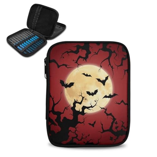 Kathyboom Empty Crochet Hook Case Halloween Bat Moon Crochet Hook Organizer Case Stand Up-Corchet Organizer - Crochet Hook Holder for Crochet Needles, Crochet Accessories - color: Halloween Bat Moon-
