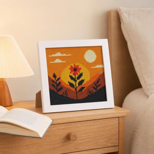 Sunset Floral Landscape Stamped Cross Stitch Kits for Adults with Framed - color: DKJ029