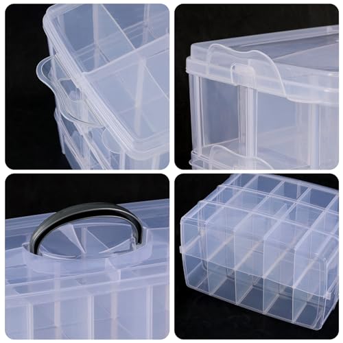 3-Tier Clear Plastic Craft Organizer Box with 30 Compartments